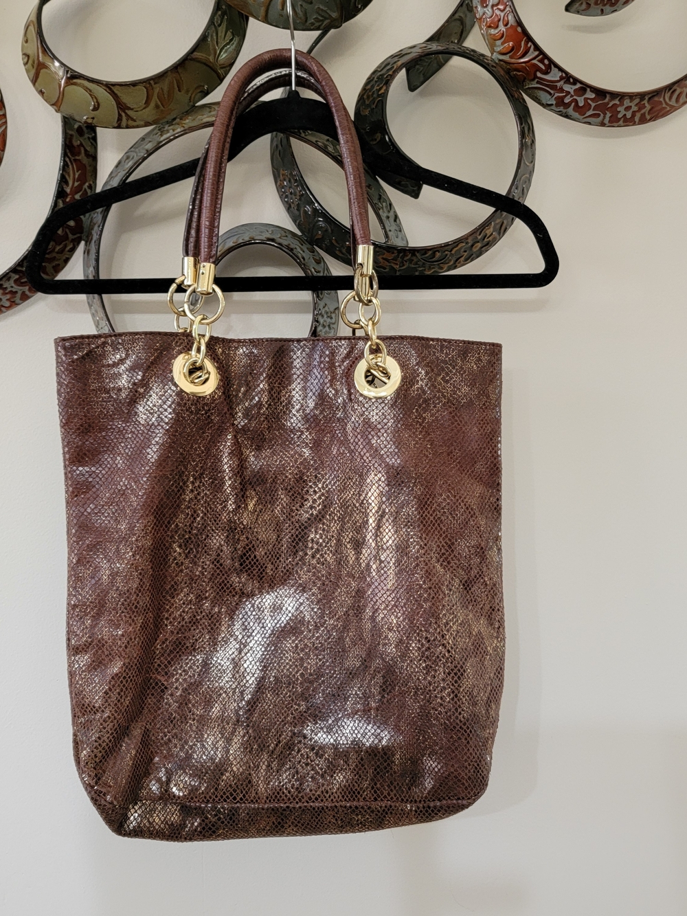 Cynthia Rowley Copper Dark Brown And Gold Metallic Tote Bag with Gold Hardware